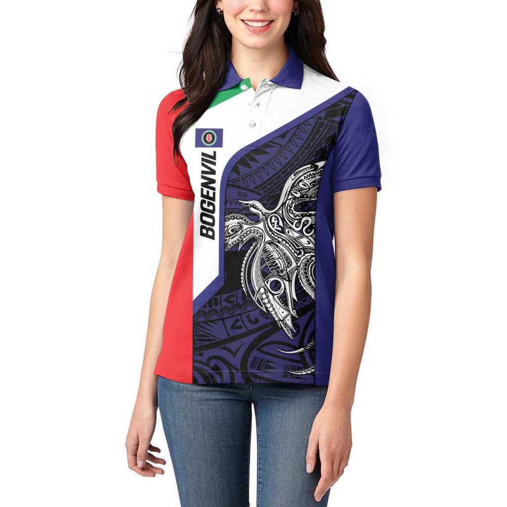 Personalised PNG Bougainville Women Polo Shirt Bird of Paradise Tattoo Flag Motif LT9 - Polynesian Pride