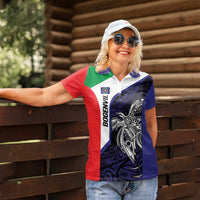 Personalised PNG Bougainville Women Polo Shirt Bird of Paradise Tattoo Flag Motif LT9 - Polynesian Pride