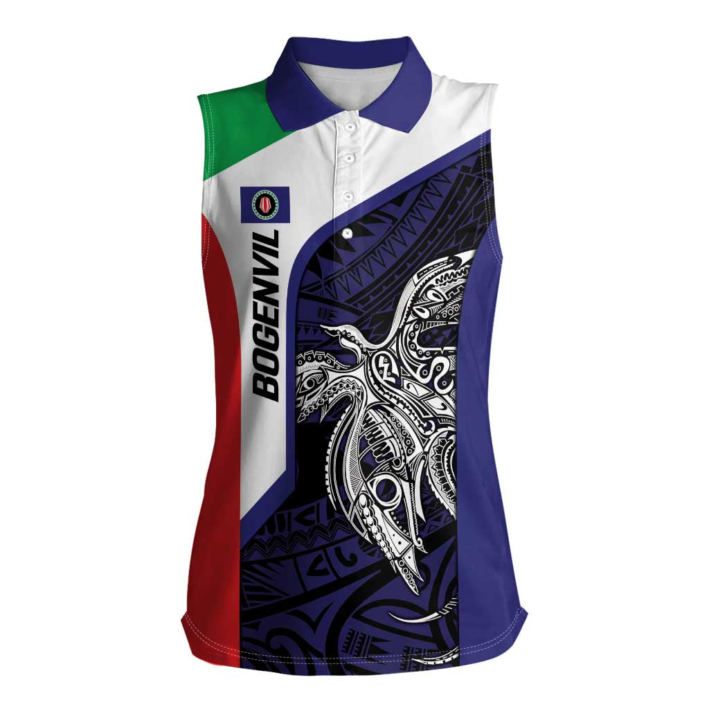 Personalised PNG Bougainville Women Sleeveless Polo Shirt Bird of Paradise Tattoo Flag Motif LT9 Female Blue - Polynesian Pride