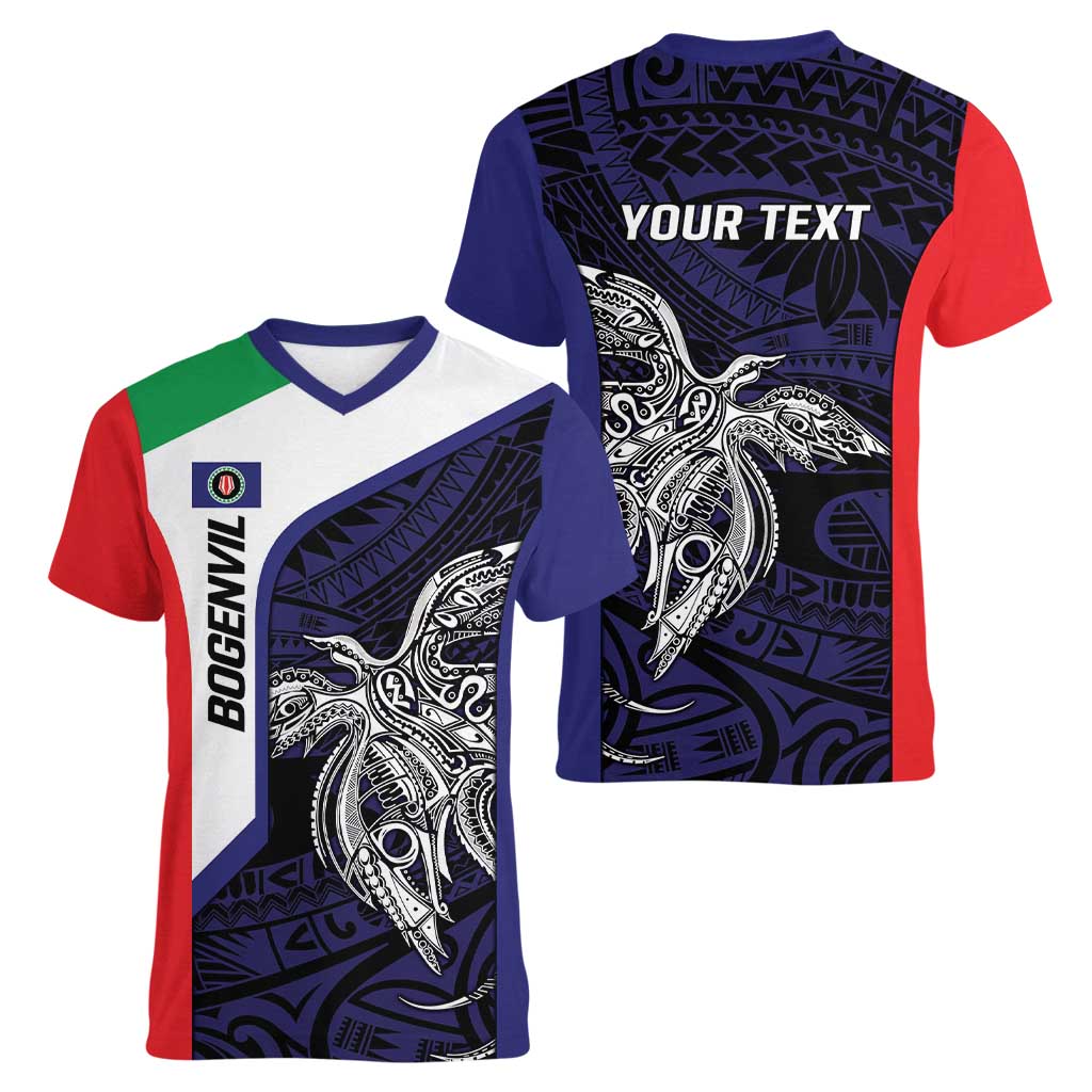 Personalised PNG Bougainville Women V-Neck T-Shirt Bird of Paradise Tattoo Flag Motif LT9 - Polynesian Pride