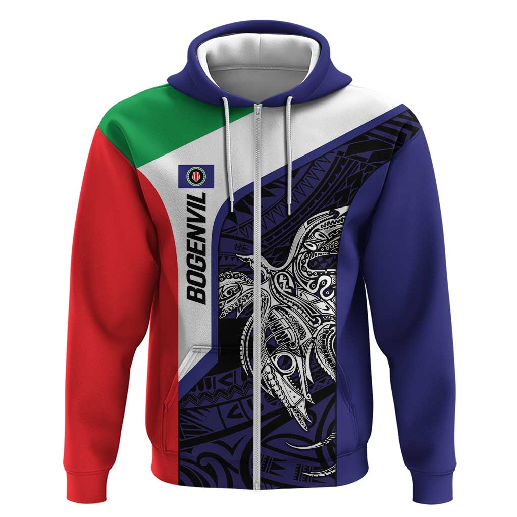 Personalised PNG Bougainville Zip Hoodie Bird of Paradise Tattoo Flag Motif LT9 Zip Hoodie Blue - Polynesian Pride