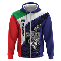 Personalised PNG Bougainville Zip Hoodie Bird of Paradise Tattoo Flag Motif LT9 Zip Hoodie Blue - Polynesian Pride