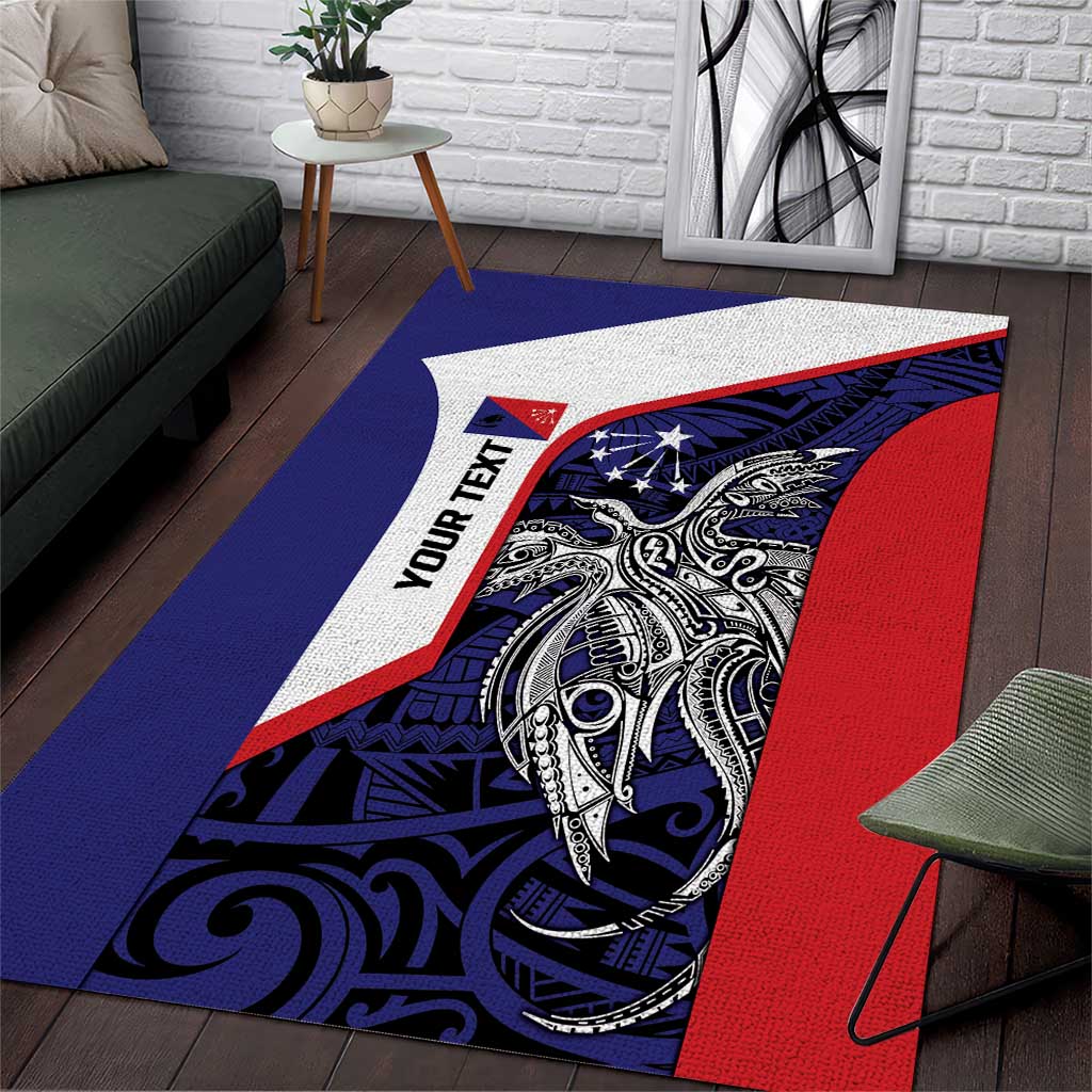 Personalised PNG Central Province Area Rug Bird of Paradise Tattoo Flag Motif LT9 Blue - Polynesian Pride