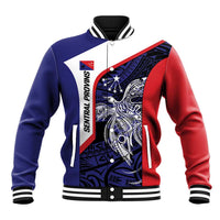 Personalised PNG Central Province Baseball Jacket Bird of Paradise Tattoo Flag Motif LT9 Unisex Blue - Polynesian Pride