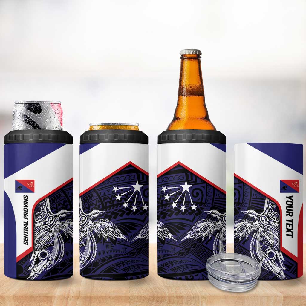 Personalised PNG Central Province 4 in 1 Can Cooler Tumbler Bird of Paradise Tattoo Flag Motif LT9 - Polynesian Pride