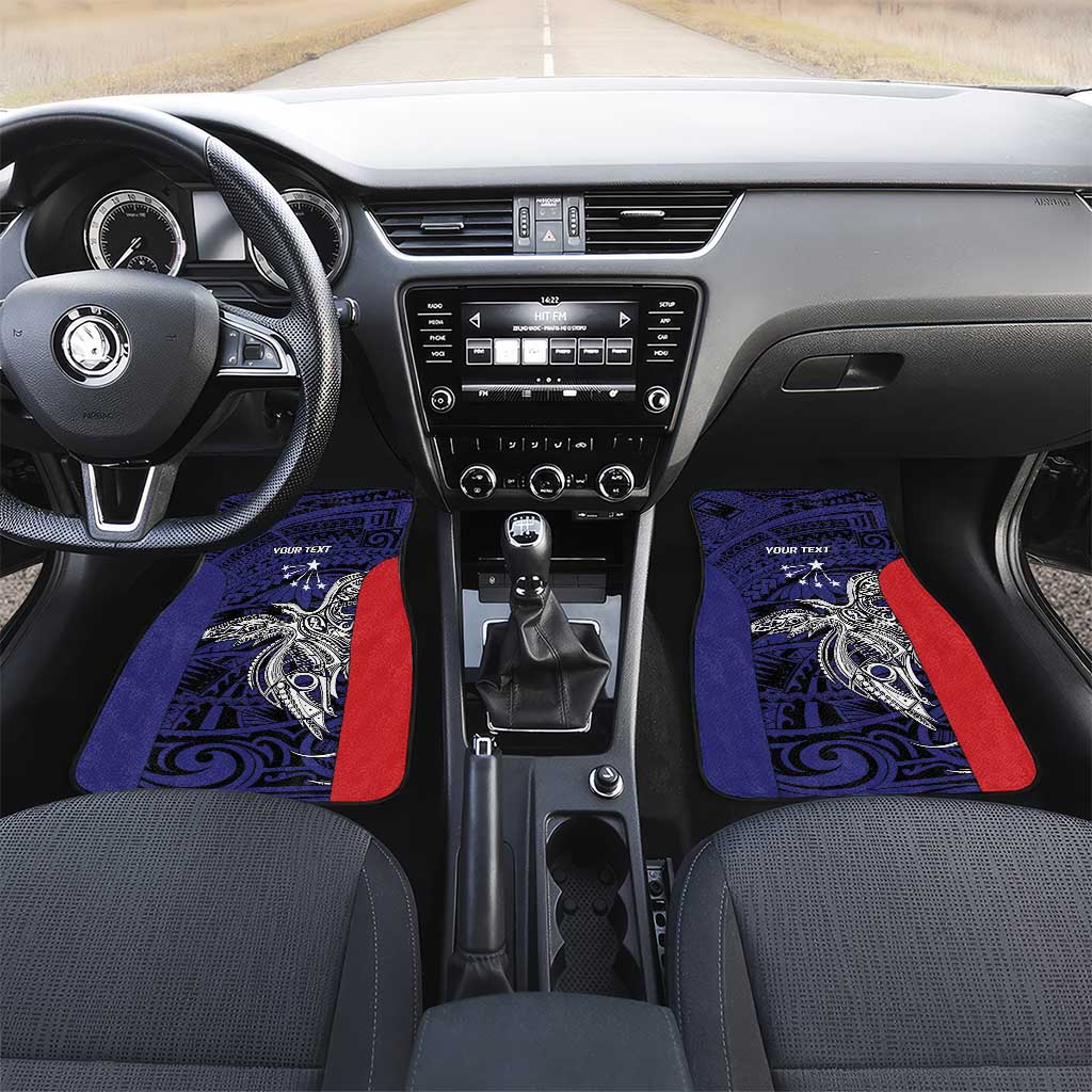 Personalised PNG Central Province Car Mats Bird of Paradise Tattoo Flag Motif LT9 Set 2pcs - Front Blue - Polynesian Pride