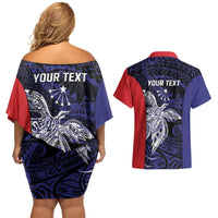 Personalised PNG Central Province Couples Matching Off Shoulder Short Dress and Hawaiian Shirt Bird of Paradise Tattoo Flag Motif LT9 - Polynesian Pride