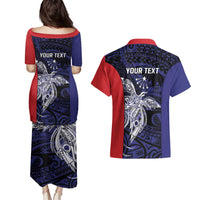 Personalised PNG Central Province Couples Matching Puletasi and Hawaiian Shirt Bird of Paradise Tattoo Flag Motif LT9 - Polynesian Pride