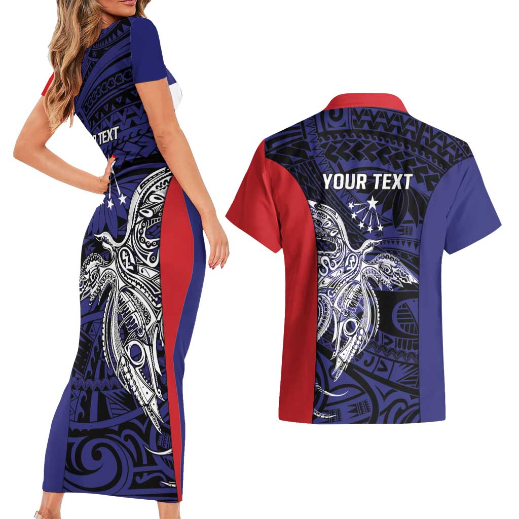 Personalised PNG Central Province Couples Matching Short Sleeve Bodycon Dress and Hawaiian Shirt Bird of Paradise Tattoo Flag Motif LT9 - Polynesian Pride