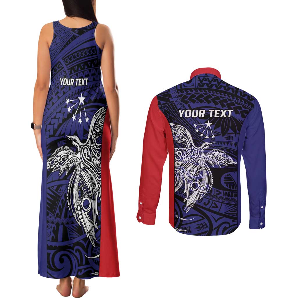 Personalised PNG Central Province Couples Matching Tank Maxi Dress and Long Sleeve Button Shirt Bird of Paradise Tattoo Flag Motif LT9 - Polynesian Pride