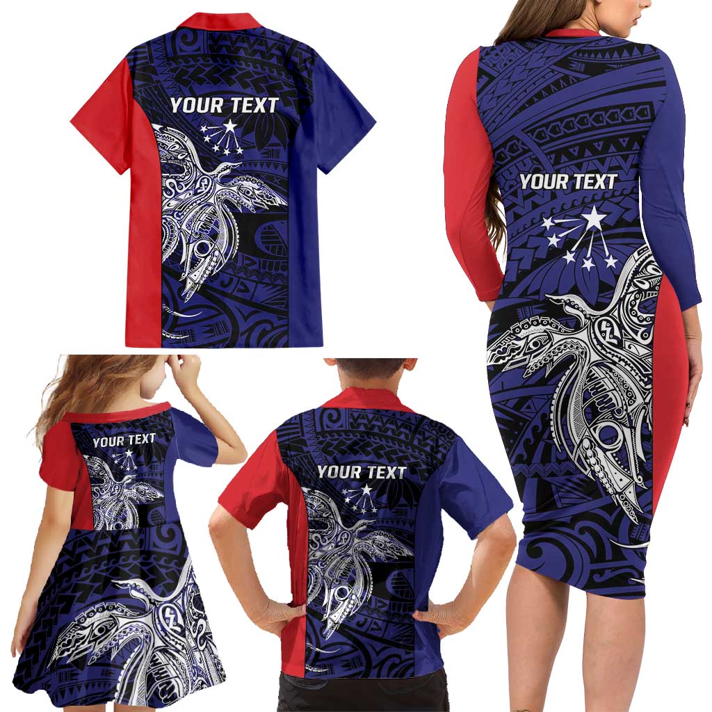 Personalised PNG Central Province Family Matching Long Sleeve Bodycon Dress and Hawaiian Shirt Bird of Paradise Tattoo Flag Motif LT9 - Polynesian Pride