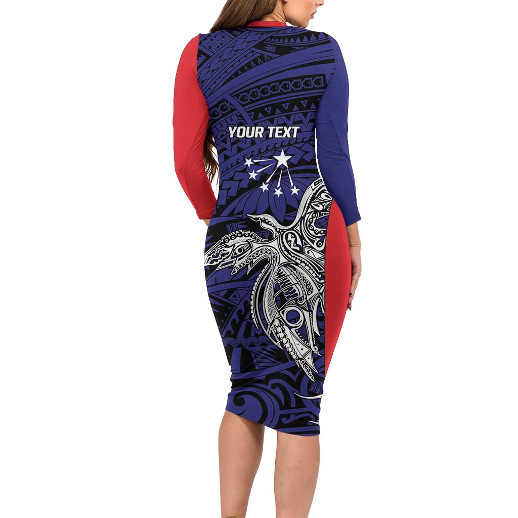Personalised PNG Central Province Family Matching Long Sleeve Bodycon Dress and Hawaiian Shirt Bird of Paradise Tattoo Flag Motif LT9 - Polynesian Pride