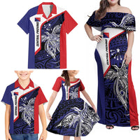 Personalised PNG Central Province Family Matching Off Shoulder Maxi Dress and Hawaiian Shirt Bird of Paradise Tattoo Flag Motif LT9 - Polynesian Pride