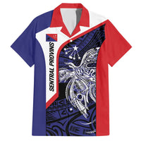 Personalised PNG Central Province Family Matching Off Shoulder Maxi Dress and Hawaiian Shirt Bird of Paradise Tattoo Flag Motif LT9 Dad's Shirt - Short Sleeve Blue - Polynesian Pride