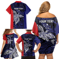 Personalised PNG Central Province Family Matching Off Shoulder Short Dress and Hawaiian Shirt Bird of Paradise Tattoo Flag Motif LT9 - Polynesian Pride