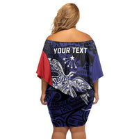 Personalised PNG Central Province Family Matching Off Shoulder Short Dress and Hawaiian Shirt Bird of Paradise Tattoo Flag Motif LT9 - Polynesian Pride