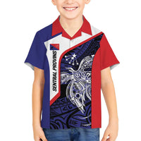Personalised PNG Central Province Family Matching Puletasi and Hawaiian Shirt Bird of Paradise Tattoo Flag Motif LT9 Son's Shirt Blue - Polynesian Pride