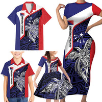 Personalised PNG Central Province Family Matching Short Sleeve Bodycon Dress and Hawaiian Shirt Bird of Paradise Tattoo Flag Motif LT9 - Polynesian Pride