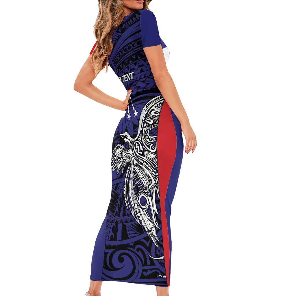 Personalised PNG Central Province Family Matching Short Sleeve Bodycon Dress and Hawaiian Shirt Bird of Paradise Tattoo Flag Motif LT9 - Polynesian Pride