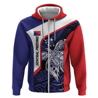 Personalised PNG Central Province Hoodie Bird of Paradise Tattoo Flag Motif LT9 Zip Hoodie Blue - Polynesian Pride