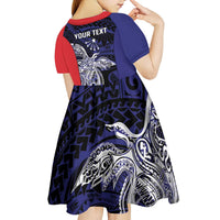 Personalised PNG Central Province Kid Short Sleeve Dress Bird of Paradise Tattoo Flag Motif LT9 - Polynesian Pride