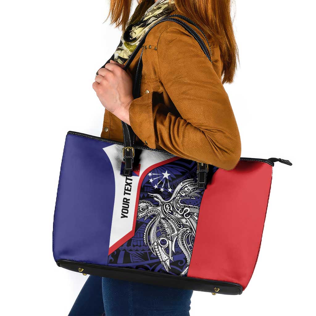 Personalised PNG Central Province Leather Tote Bag Bird of Paradise Tattoo Flag Motif LT9 Blue - Polynesian Pride