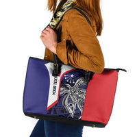 Personalised PNG Central Province Leather Tote Bag Bird of Paradise Tattoo Flag Motif LT9 Blue - Polynesian Pride