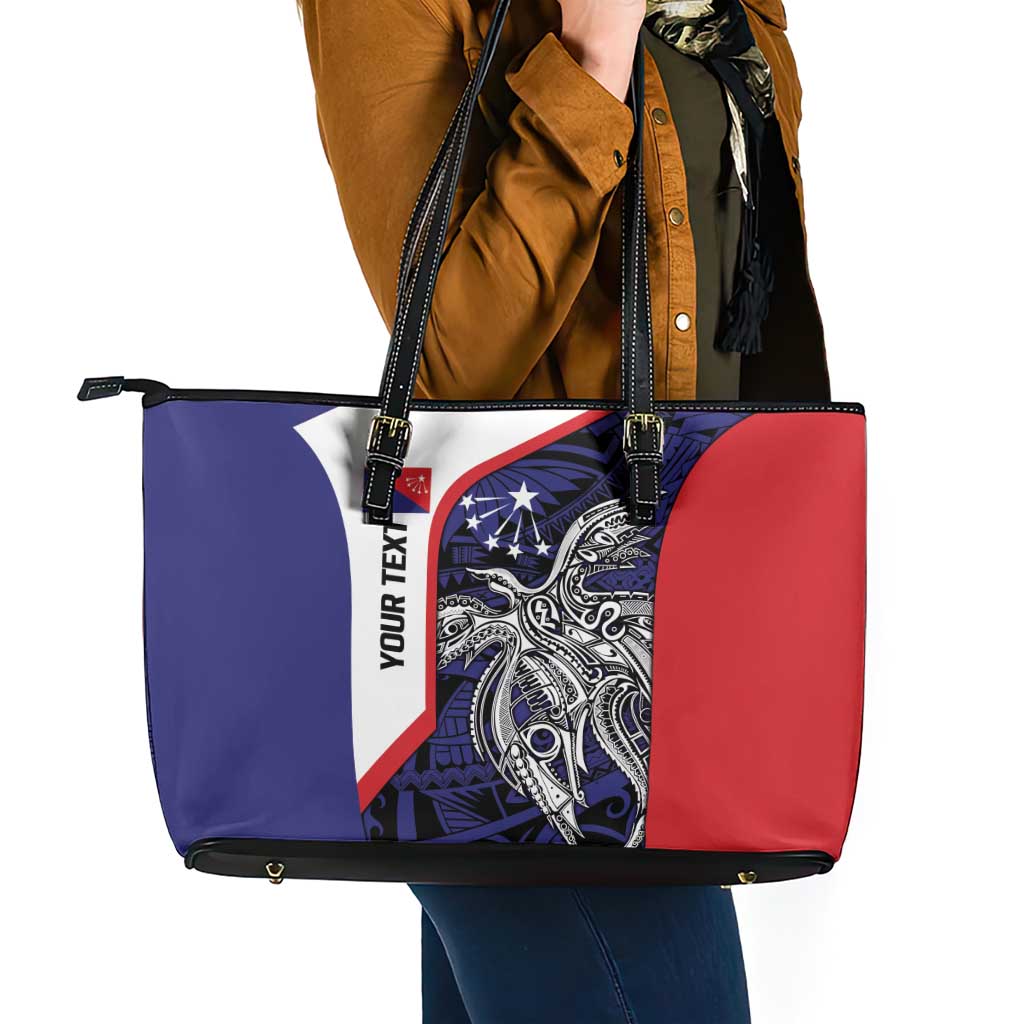 Personalised PNG Central Province Leather Tote Bag Bird of Paradise Tattoo Flag Motif LT9 - Polynesian Pride