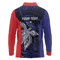 Personalised PNG Central Province Long Sleeve Polo Shirt Bird of Paradise Tattoo Flag Motif LT9 - Polynesian Pride