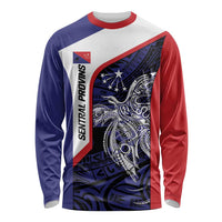 Personalised PNG Central Province Long Sleeve Shirt Bird of Paradise Tattoo Flag Motif LT9 Unisex Blue - Polynesian Pride