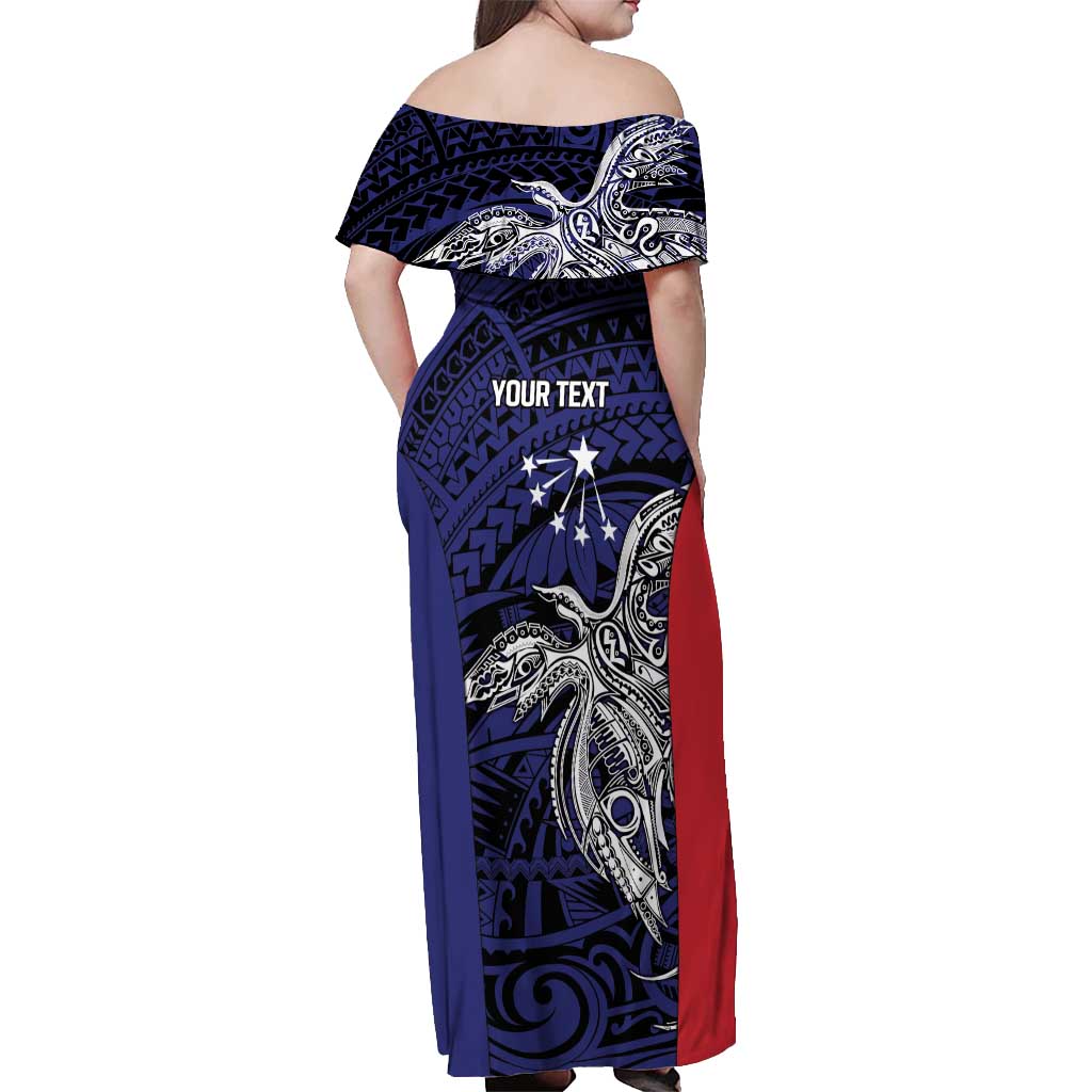 Personalised PNG Central Province Off Shoulder Maxi Dress Bird of Paradise Tattoo Flag Motif LT9 - Polynesian Pride