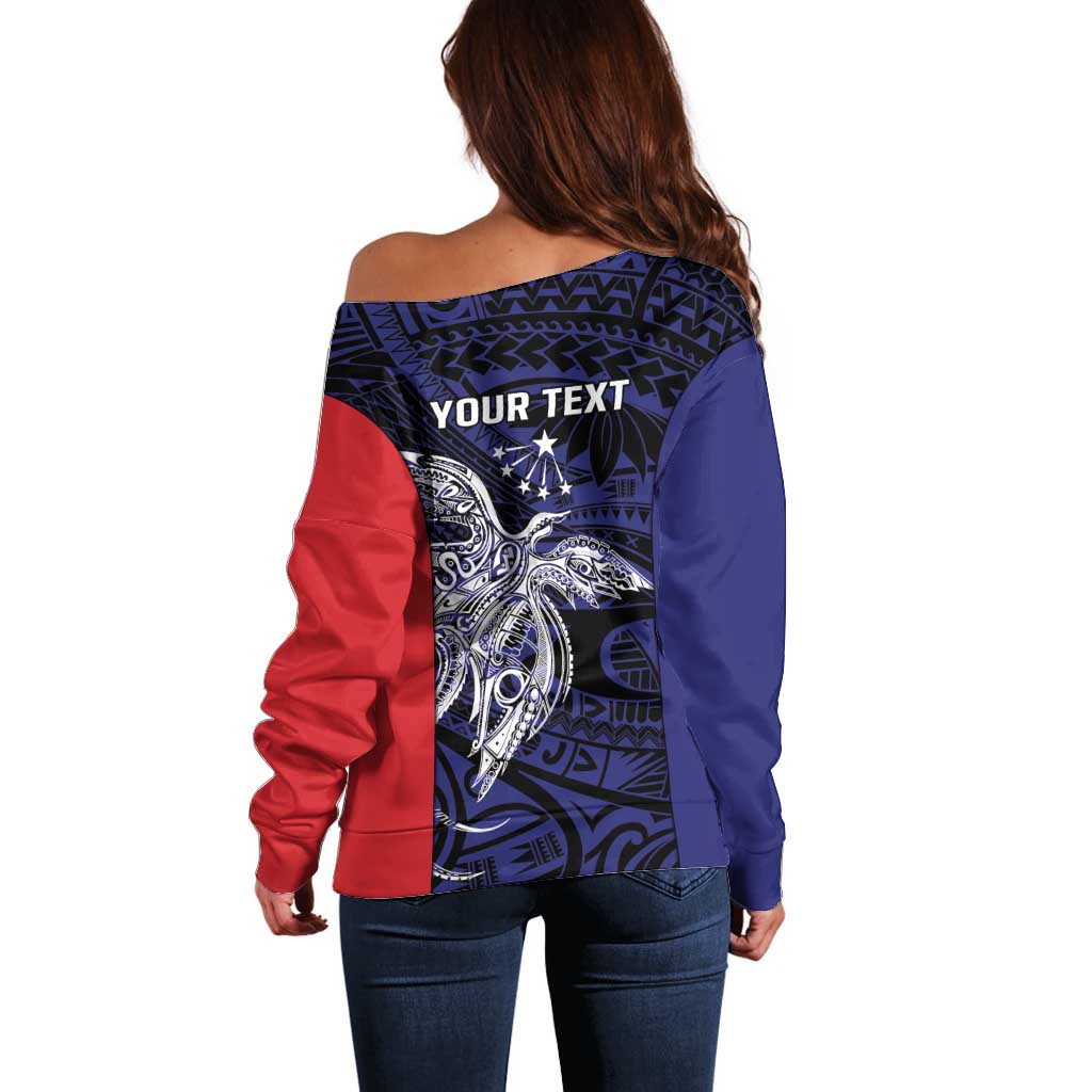 Personalised PNG Central Province Off Shoulder Sweater Bird of Paradise Tattoo Flag Motif LT9 - Polynesian Pride