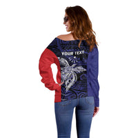 Personalised PNG Central Province Off Shoulder Sweater Bird of Paradise Tattoo Flag Motif LT9 - Polynesian Pride