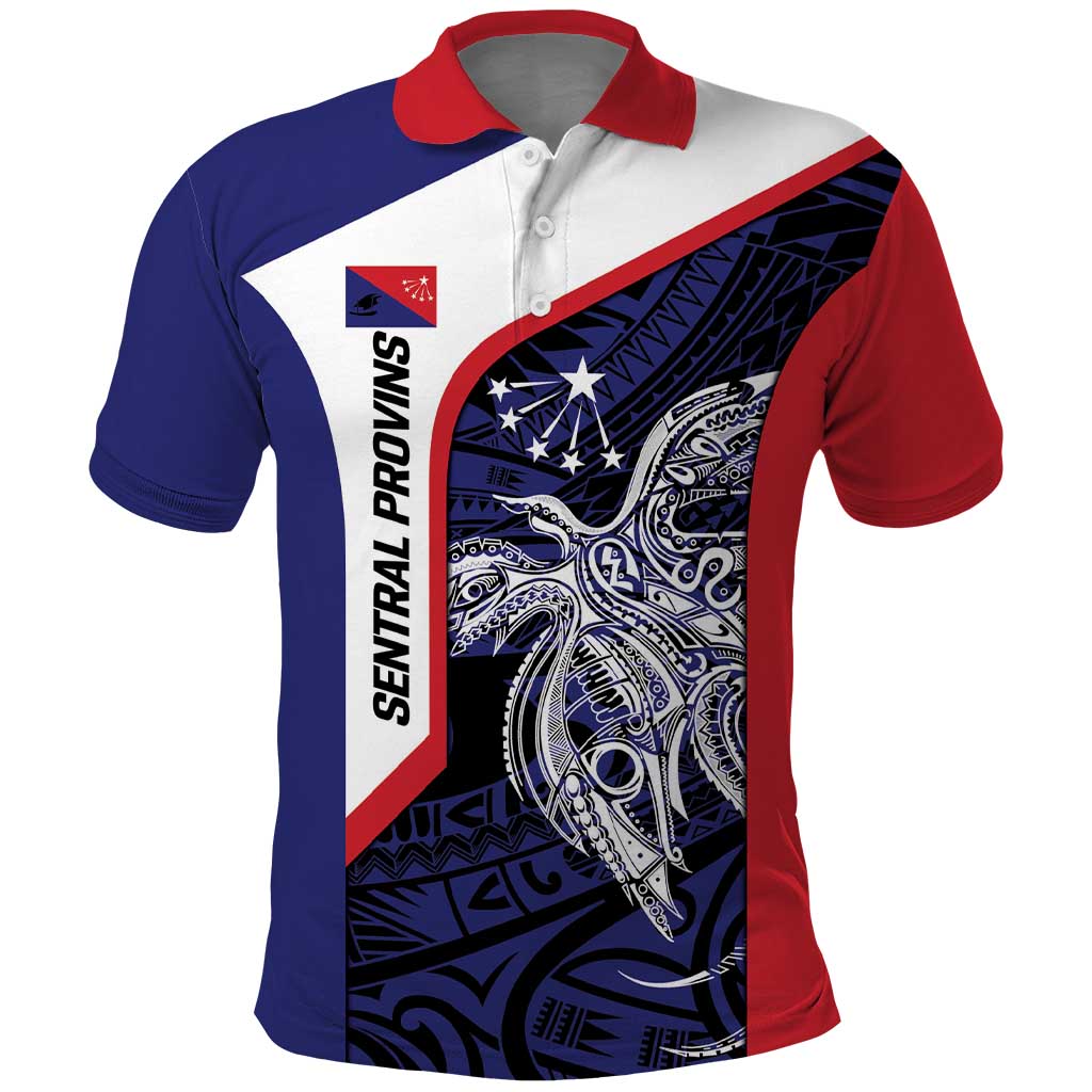 Personalised PNG Central Province Polo Shirt Bird of Paradise Tattoo Flag Motif LT9 Blue - Polynesian Pride