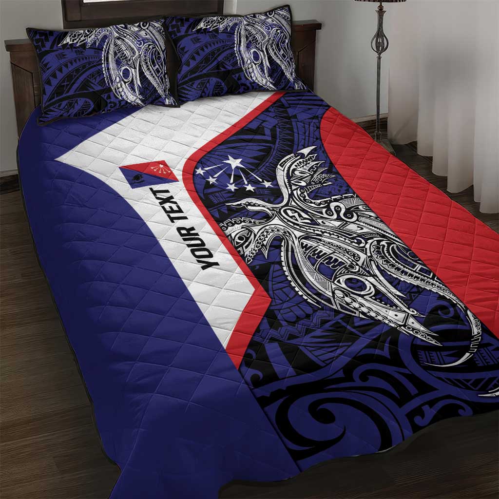 Personalised PNG Central Province Quilt Bed Set Bird of Paradise Tattoo Flag Motif LT9 Blue - Polynesian Pride