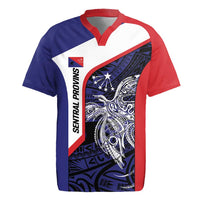 Personalised PNG Central Province Rugby Jersey Bird of Paradise Tattoo Flag Motif LT9 Blue - Polynesian Pride