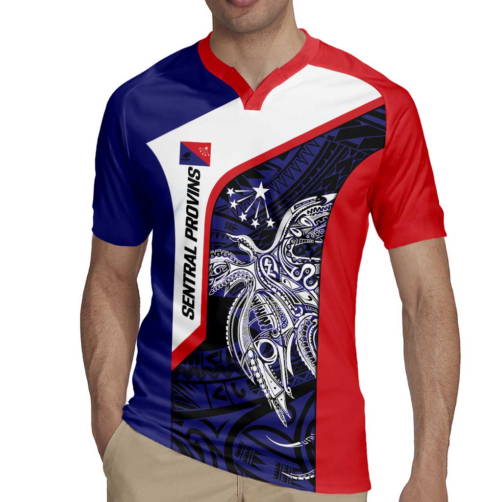 Personalised PNG Central Province Rugby Jersey Bird of Paradise Tattoo Flag Motif LT9 - Polynesian Pride