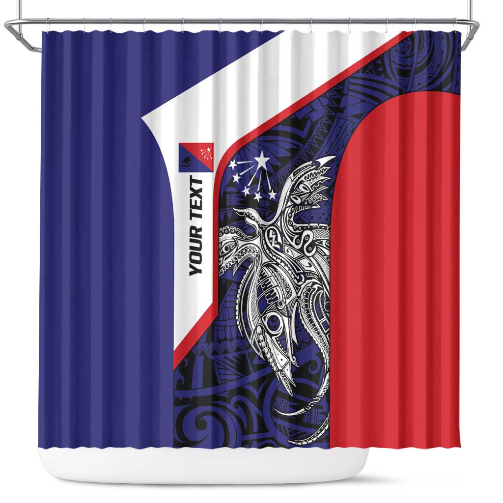 Personalised PNG Central Province Shower Curtain Bird of Paradise Tattoo Flag Motif LT9 Blue - Polynesian Pride