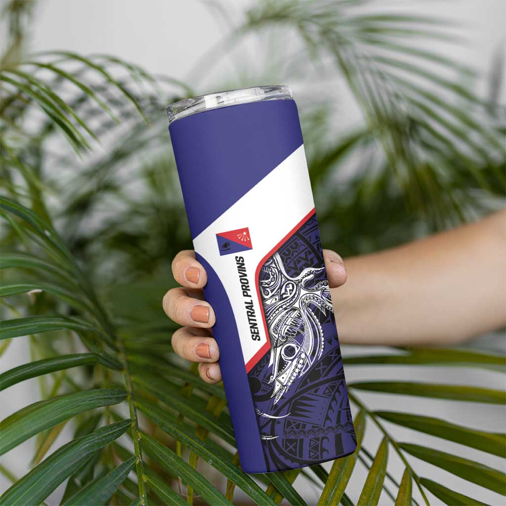Personalised PNG Central Province Skinny Tumbler Bird of Paradise Tattoo Flag Motif LT9 - Polynesian Pride