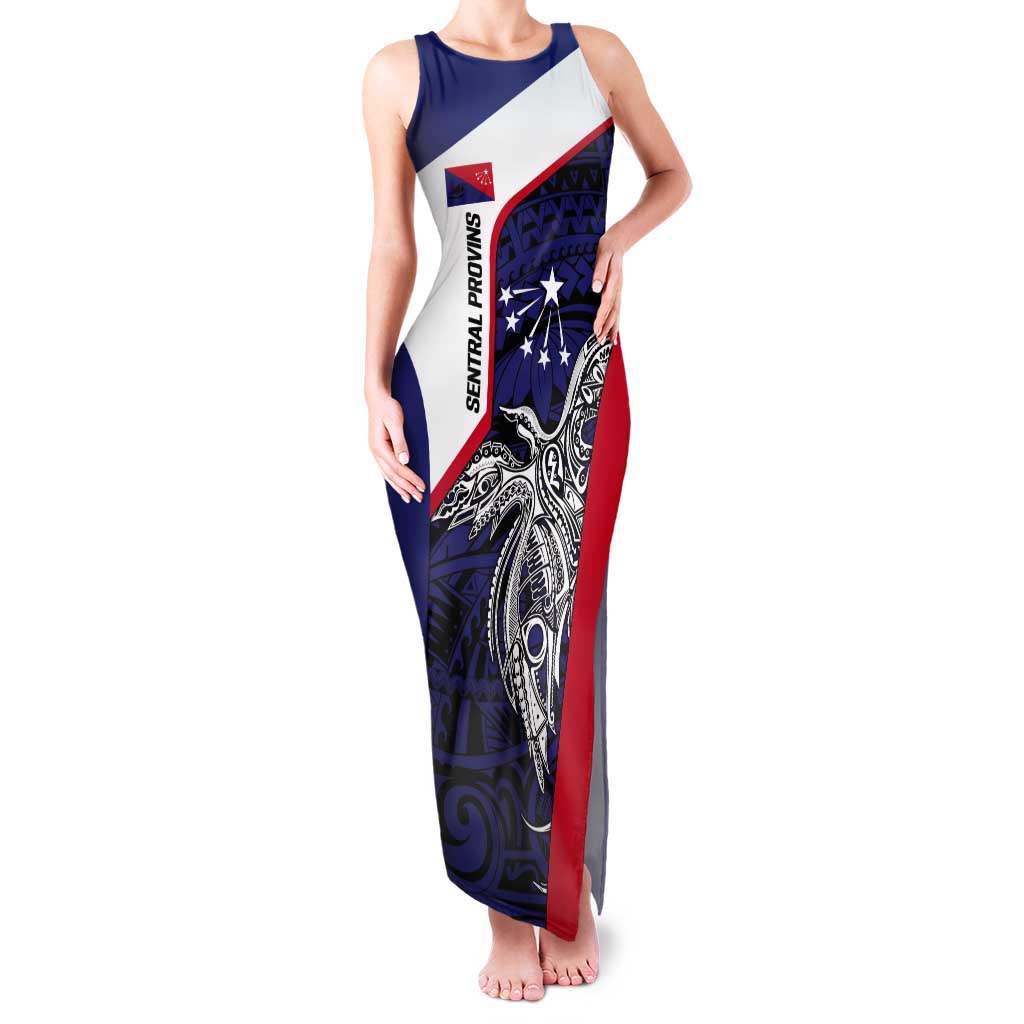 Personalised PNG Central Province Tank Maxi Dress Bird of Paradise Tattoo Flag Motif LT9 Women Blue - Polynesian Pride