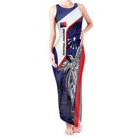 Personalised PNG Central Province Tank Maxi Dress Bird of Paradise Tattoo Flag Motif LT9 Women Blue - Polynesian Pride