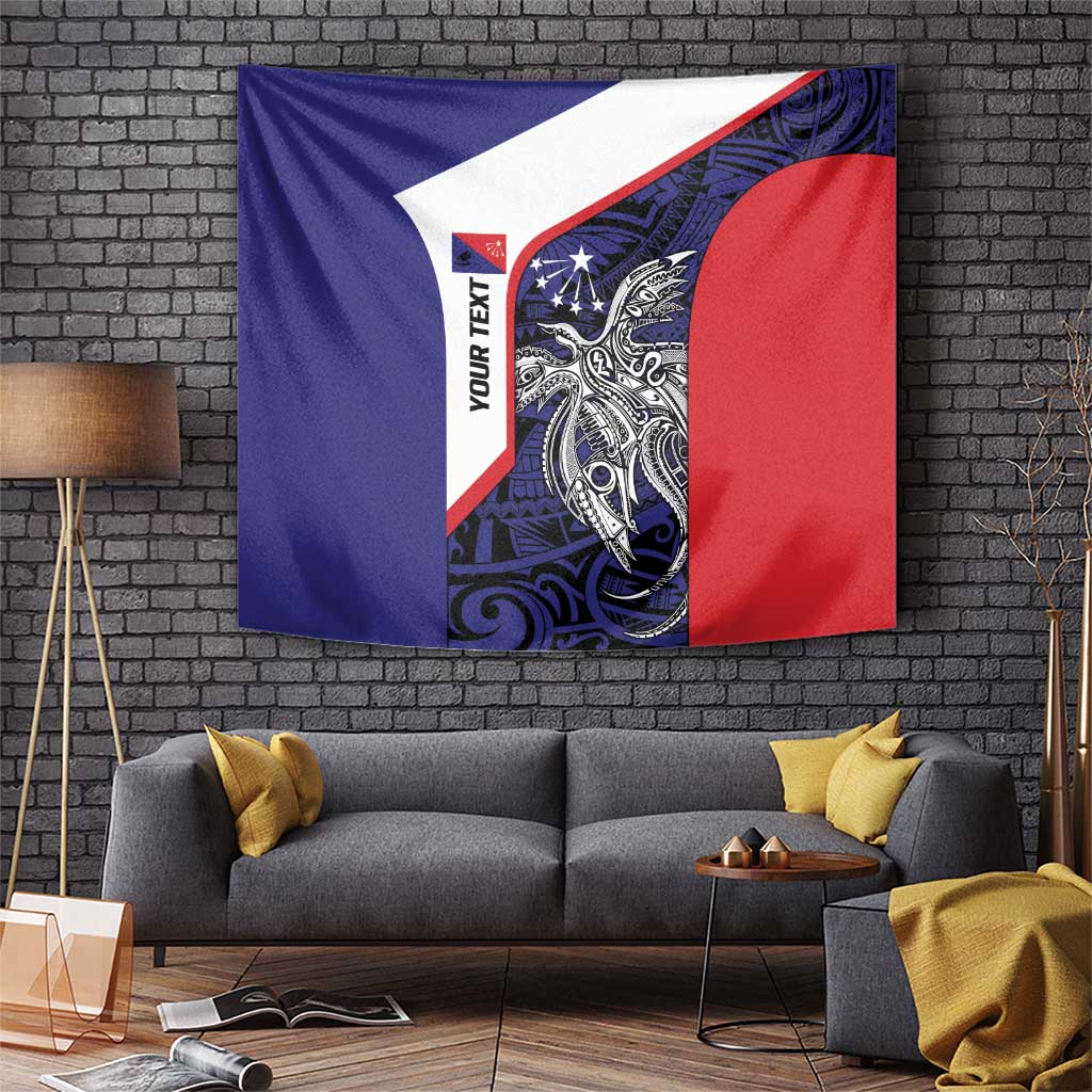 Personalised PNG Central Province Tapestry Bird of Paradise Tattoo Flag Motif LT9 Blue - Polynesian Pride