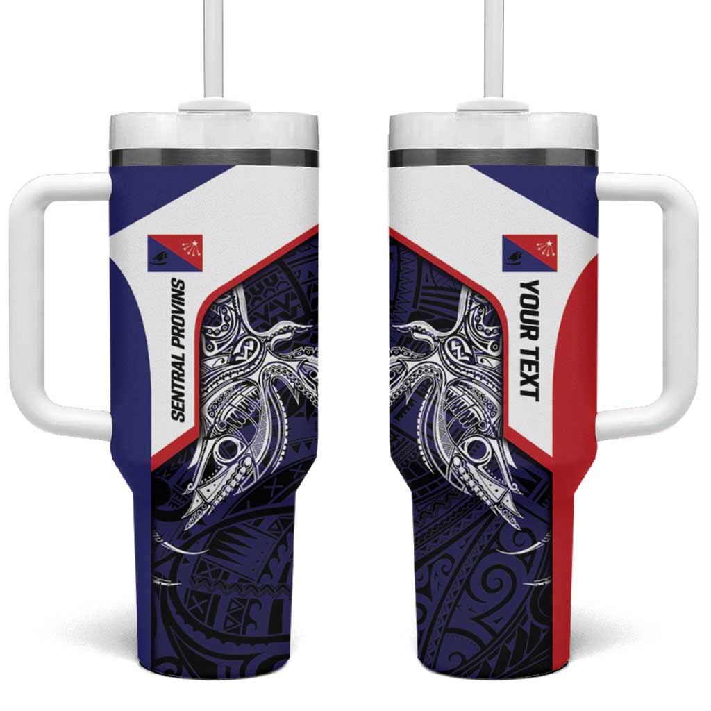 Personalised PNG Central Province Tumbler With Handle Bird of Paradise Tattoo Flag Motif LT9 One Size: 40 oz Blue - Polynesian Pride