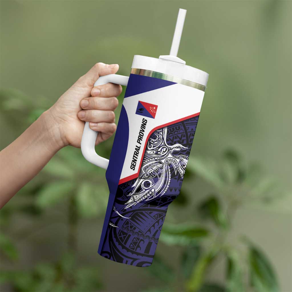 Personalised PNG Central Province Tumbler With Handle Bird of Paradise Tattoo Flag Motif LT9 - Polynesian Pride