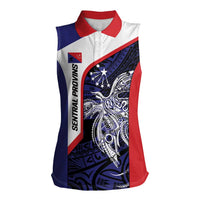 Personalised PNG Central Province Women Sleeveless Polo Shirt Bird of Paradise Tattoo Flag Motif LT9 Female Blue - Polynesian Pride