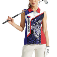 Personalised PNG Central Province Women Sleeveless Polo Shirt Bird of Paradise Tattoo Flag Motif LT9 - Polynesian Pride
