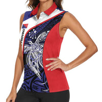 Personalised PNG Central Province Women Sleeveless Polo Shirt Bird of Paradise Tattoo Flag Motif LT9 - Polynesian Pride