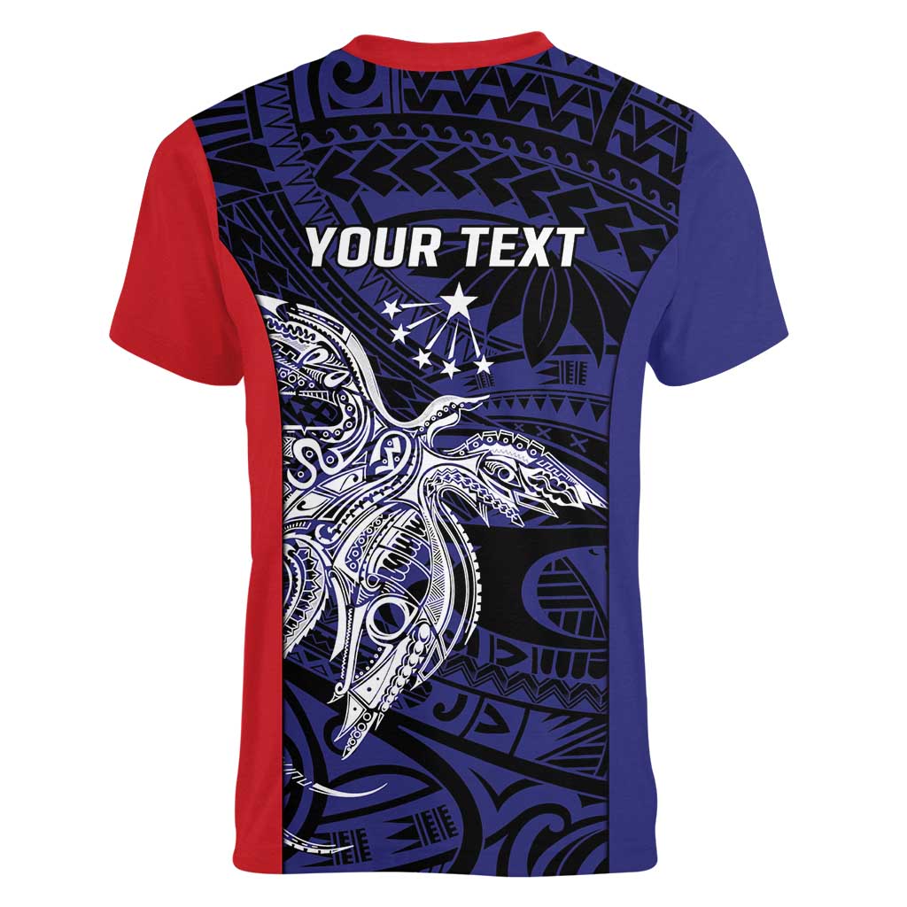 Personalised PNG Central Province Women V-Neck T-Shirt Bird of Paradise Tattoo Flag Motif LT9 - Polynesian Pride
