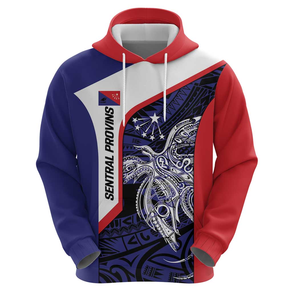 Personalised PNG Central Province Zip Hoodie Bird of Paradise Tattoo Flag Motif LT9 - Polynesian Pride