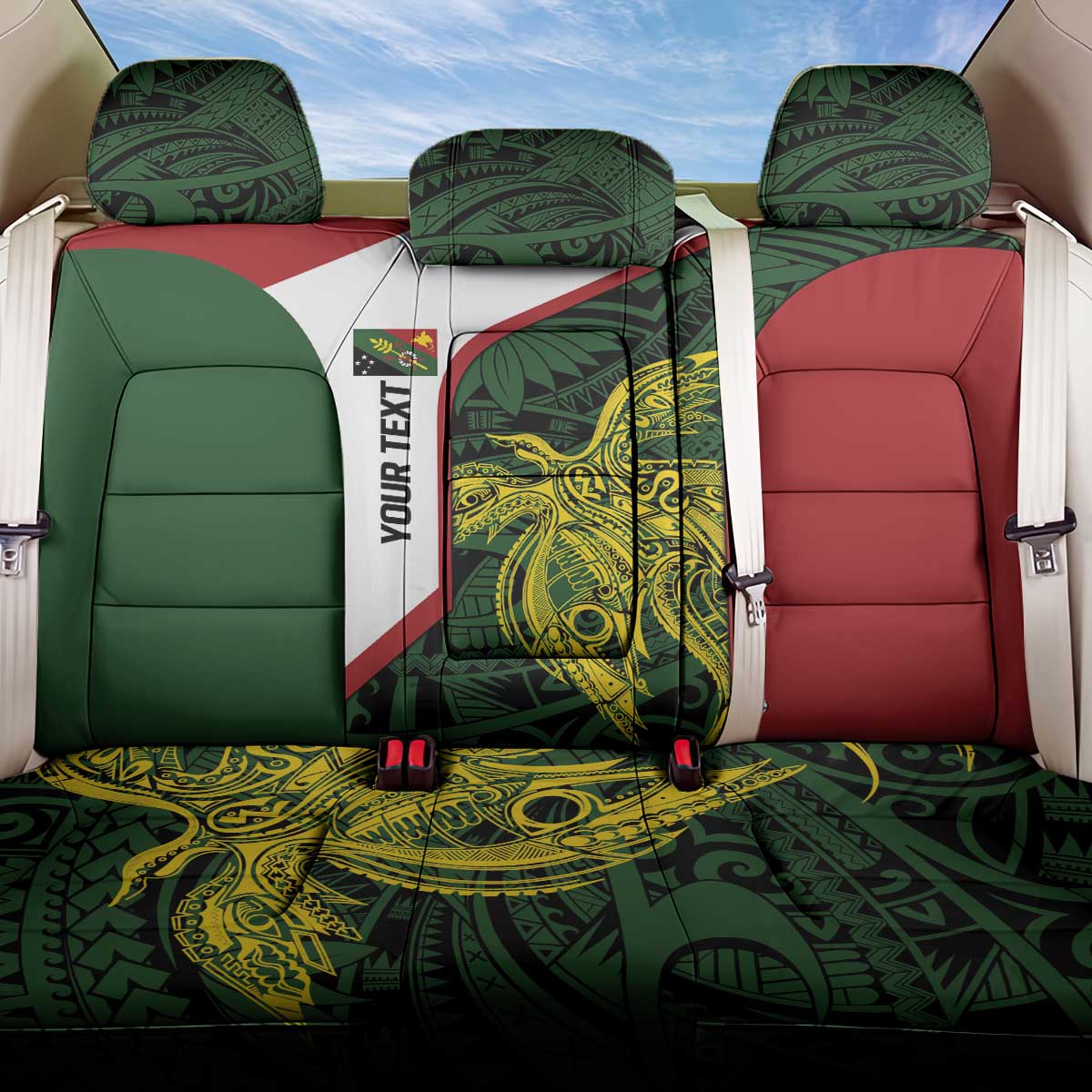 Personalised PNG Chimbu Province Back Car Seat Cover Bird of Paradise Tattoo Flag Motif LT9 One Size Red - Polynesian Pride